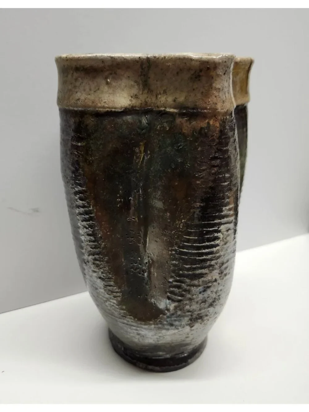 Raku Pottery Vase Earth Tones 7.75